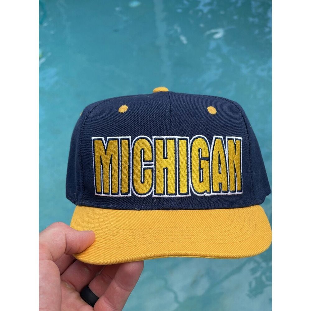 Vintage Michigan Wolverines Football Hat One Size Blue Yellow Snapback Tom Brady